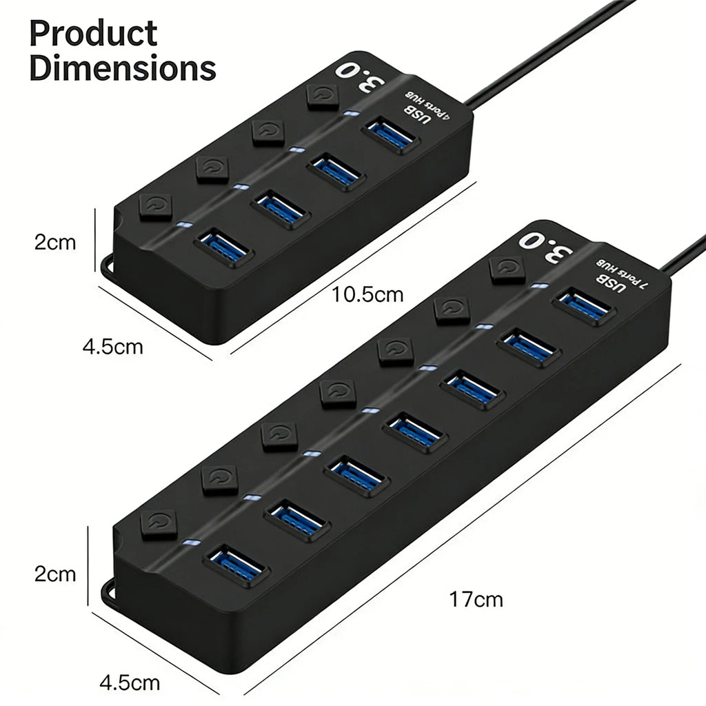 USB 3.0 Hub – 4 or 7 Ports, Independent Switches