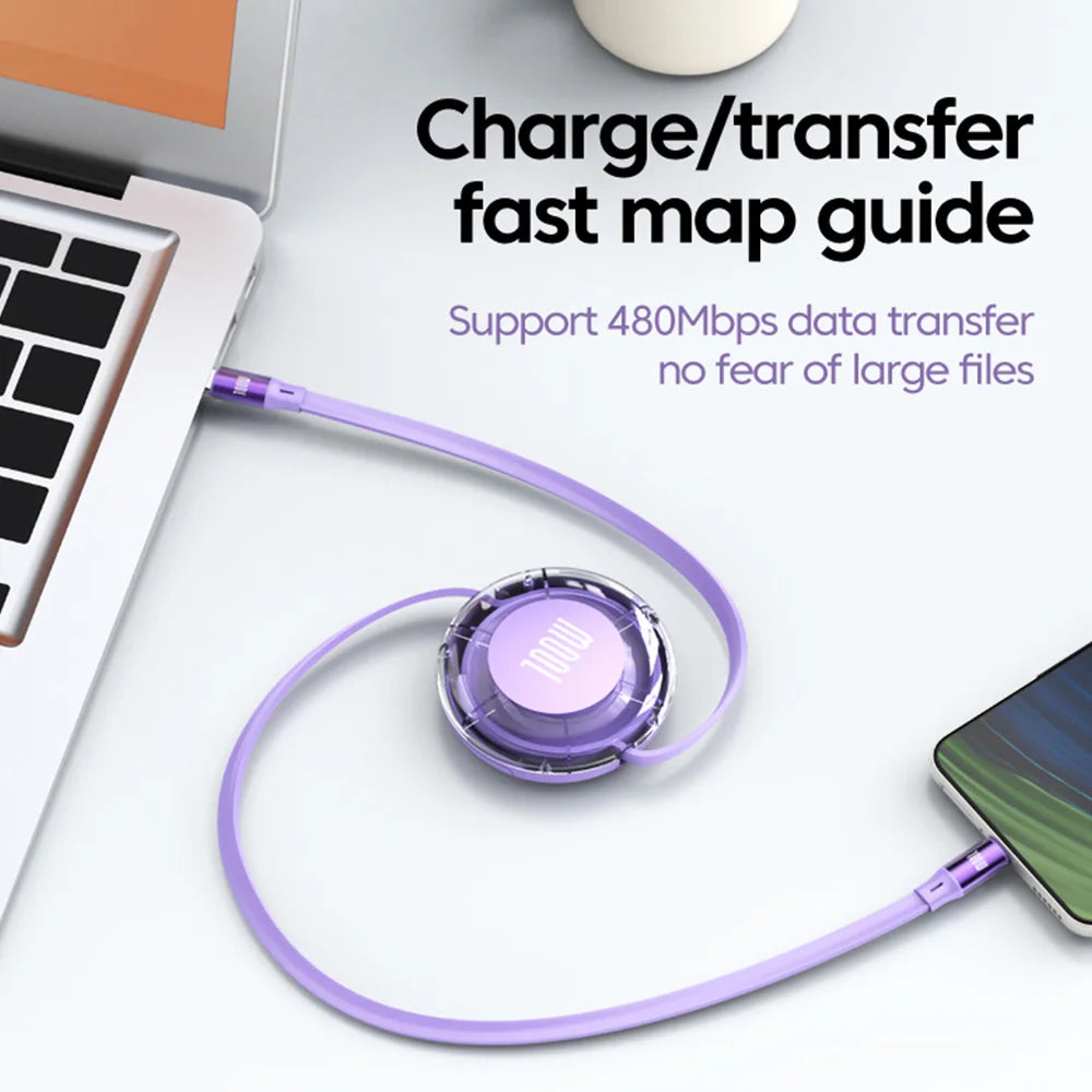 PD 100W USB-C to USB-C Retractable Cable