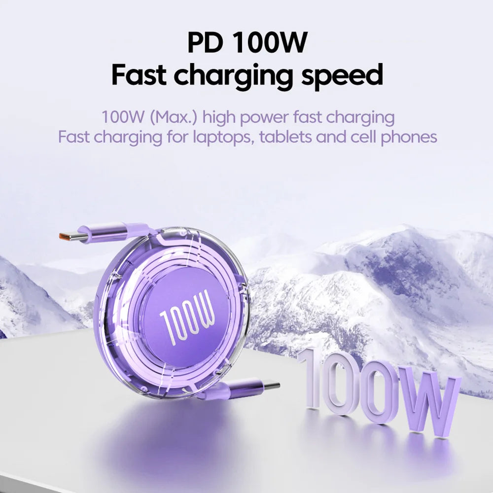 PD 100W USB-C to USB-C Retractable Cable