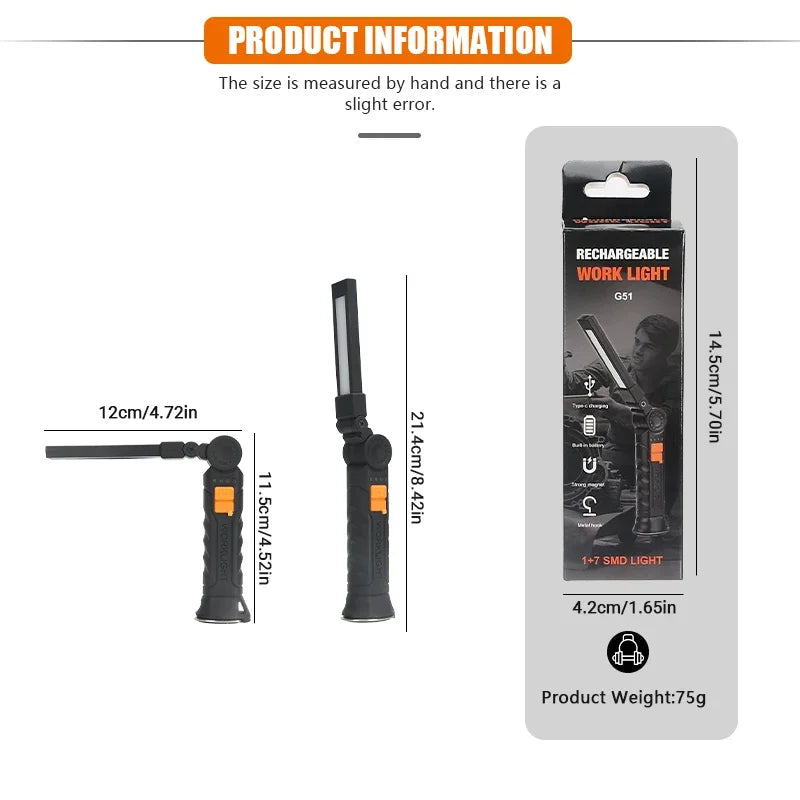 Portable COB LED Work Light – Magnetic, USB