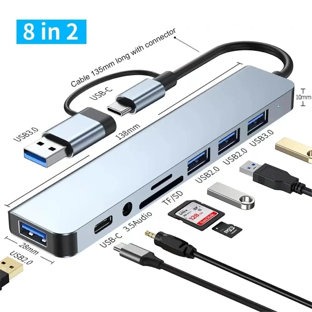 8-in-1 USB-C Hub – SD Card, USB 3.0, Docking