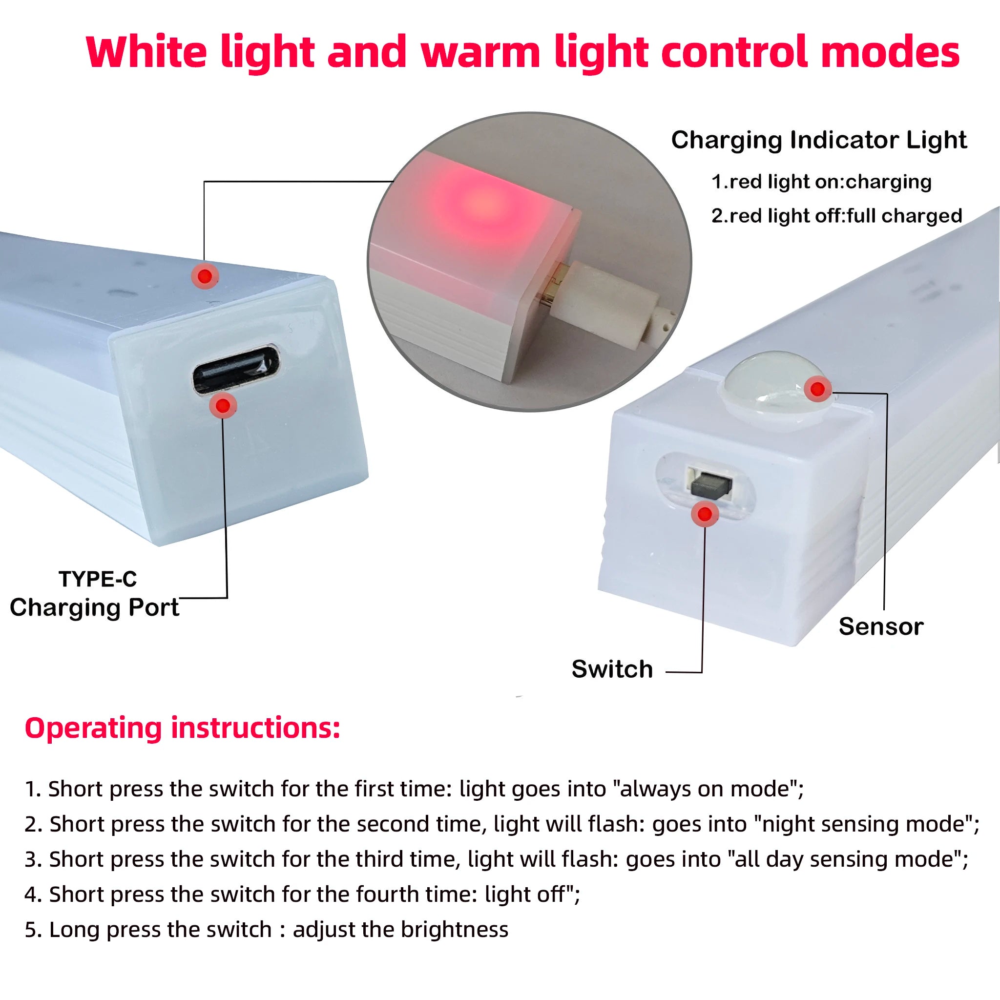 Motion Sensor Cabinet Light – USB-C Rechargeable
