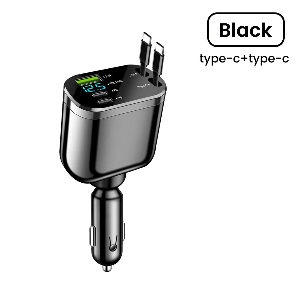 Elough 5-in-1 Retractable Car Charger – 2 USB-C