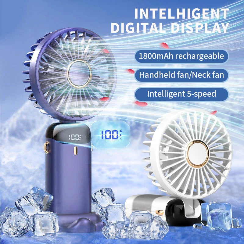 Foldable Neck Fan with Phone Stand – 1800mAh